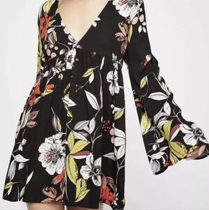 FREE PEOPLE BELLA Floral Black Women's Top TUNIC DRESS SIZE SMALL
